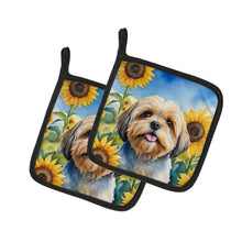 Load image into Gallery viewer, Lhasa Apso in Sunflowers Pot Holders - Set of 2 Decorative Kitchen Helpers | Made in the USA