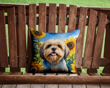 Load image into Gallery viewer, Lhasa Apso in Sunflowers Throw Pillow - 14x14 Decorative Pillow – Art for Your Home &amp; Patio