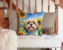 Load image into Gallery viewer, Lhasa Apso in Sunflowers Throw Pillow - 14x14 Decorative Pillow – Art for Your Home &amp; Patio