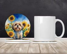 Load image into Gallery viewer, Lhasa Apso in Sunflowers Large Sandstone Coasters Pack of 4