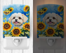 Load image into Gallery viewer, Maltese in Sunflowers Ceramic Night Light