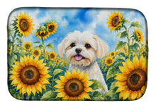 Load image into Gallery viewer, Maltese in Sunflowers Dish Drying Mat Absorbent Dish Drying Mat Pad for Kitchen Counter Dish Drainer Mat for Countertop, 14 x 21", Multicolor