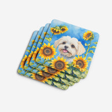 Load image into Gallery viewer, Maltese in Sunflowers Coasters - Set of 4 Lightweight Foam, Absorbent Drink Coasters