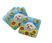 Load image into Gallery viewer, Maltese in Sunflowers Coasters - Set of 4 Lightweight Foam, Absorbent Drink Coasters