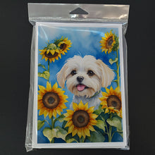 Load image into Gallery viewer, Maltese in Sunflowers Greeting Cards - Blank Note Cards – 8-Pack of Artist-Designed Cards with Envelopes