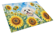 Load image into Gallery viewer, Maltese in Sunflowers Cutting Board Tempered Glass Kitchen Cutting Surface, Heat Resistant Chopping Board with Non-Slip Feet, Decorative Food Prep &amp; Serving