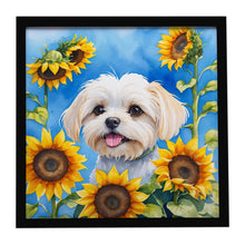 Load image into Gallery viewer, Maltese in Sunflowers Framed Metal Print