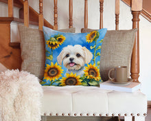 Load image into Gallery viewer, Maltese in Sunflowers Throw Pillow - 14x14 Decorative Pillow – Art for Your Home &amp; Patio