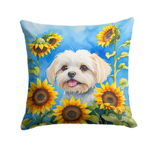Load image into Gallery viewer, Maltese in Sunflowers Throw Pillow - 14x14 Decorative Pillow – Art for Your Home &amp; Patio