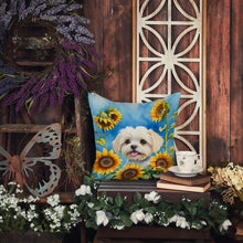 Load image into Gallery viewer, Maltese in Sunflowers Throw Pillow