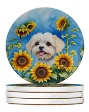 Load image into Gallery viewer, Maltese in Sunflowers Large Sandstone Coasters Pack of 4