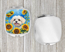 Load image into Gallery viewer, Maltese in Sunflowers Compact Mirror – Stylish Purse Mirror with Artistic Covers