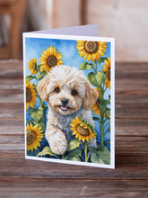 Load image into Gallery viewer, Maltipoo in Sunflowers Greeting Cards - Blank Note Cards – 8-Pack of Artist-Designed Cards with Envelopes