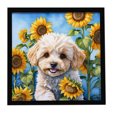 Load image into Gallery viewer, Maltipoo in Sunflowers Framed Metal Print