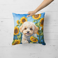Load image into Gallery viewer, Maltipoo in Sunflowers Throw Pillow