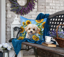 Load image into Gallery viewer, Maltipoo in Sunflowers Throw Pillow