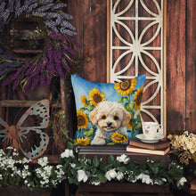 Load image into Gallery viewer, Maltipoo in Sunflowers Throw Pillow