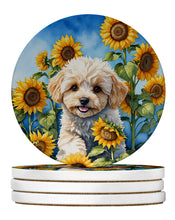 Load image into Gallery viewer, Maltipoo in Sunflowers Large Sandstone Coasters Pack of 4
