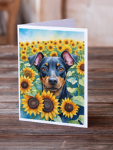Load image into Gallery viewer, Manchester Terrier in Sunflowers Greeting Cards - Blank Note Cards – 8-Pack of Artist-Designed Cards with Envelopes
