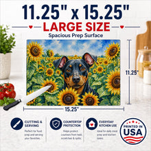 Load image into Gallery viewer, Manchester Terrier in Sunflowers Cutting Board Tempered Glass Kitchen Cutting Surface, Heat Resistant Chopping Board with Non-Slip Feet, Decorative Food Prep &amp; Serving