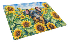 Load image into Gallery viewer, Manchester Terrier in Sunflowers Cutting Board Tempered Glass Kitchen Cutting Surface, Heat Resistant Chopping Board with Non-Slip Feet, Decorative Food Prep &amp; Serving
