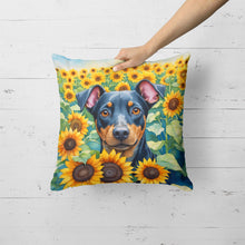 Load image into Gallery viewer, Manchester Terrier in Sunflowers Throw Pillow