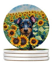 Load image into Gallery viewer, Manchester Terrier in Sunflowers Large Sandstone Coasters Pack of 4