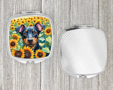 Load image into Gallery viewer, Manchester Terrier in Sunflowers Compact Mirror – Stylish Purse Mirror with Artistic Covers