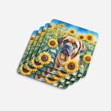 Load image into Gallery viewer, Mastiff in Sunflowers Coasters - Set of 4 Lightweight Foam, Absorbent Drink Coasters