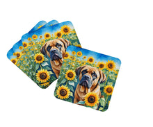 Load image into Gallery viewer, Mastiff in Sunflowers Coasters - Set of 4 Lightweight Foam, Absorbent Drink Coasters