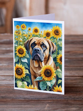 Load image into Gallery viewer, Mastiff in Sunflowers Greeting Cards - Blank Note Cards – 8-Pack of Artist-Designed Cards with Envelopes