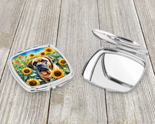 Load image into Gallery viewer, Mastiff in Sunflowers Compact Mirror – Stylish Purse Mirror with Artistic Covers