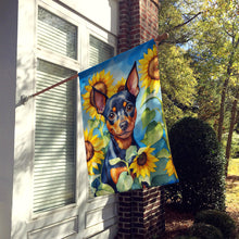 Load image into Gallery viewer, Miniature Pinscher in Sunflowers House Flag