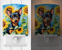 Load image into Gallery viewer, Miniature Pinscher in Sunflowers Ceramic Night Light
