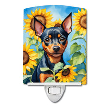 Load image into Gallery viewer, Miniature Pinscher in Sunflowers Ceramic Night Light