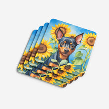 Load image into Gallery viewer, Miniature Pinscher in Sunflowers Coasters - Set of 4 Lightweight Foam, Absorbent Drink Coasters