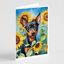 Load image into Gallery viewer, Miniature Pinscher in Sunflowers Greeting Cards - Blank Note Cards – 8-Pack of Artist-Designed Cards with Envelopes