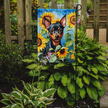 Load image into Gallery viewer, Miniature Pinscher in Sunflowers Garden Flag – Bright Dog-Themed Yard Decor