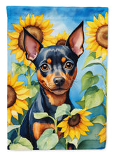Load image into Gallery viewer, Miniature Pinscher in Sunflowers Garden Flag – Bright Dog-Themed Yard Decor