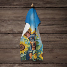 Load image into Gallery viewer, Miniature Pinscher in Sunflowers Kitchen Towel