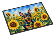 Load image into Gallery viewer, Miniature Pinscher in Sunflowers Doormat Front Door Mat Indoor Outdoor Rugs for Entryway, Non Slip Washable Low Pile, 18H X 27W