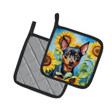 Load image into Gallery viewer, Miniature Pinscher in Sunflowers Pot Holders - Set of 2 Decorative Kitchen Helpers | Made in the USA