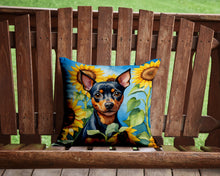 Load image into Gallery viewer, Miniature Pinscher in Sunflowers Throw Pillow - 14x14 Decorative Pillow – Art for Your Home &amp; Patio