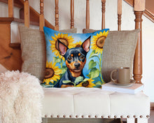 Load image into Gallery viewer, Miniature Pinscher in Sunflowers Throw Pillow - 14x14 Decorative Pillow – Art for Your Home &amp; Patio