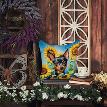 Load image into Gallery viewer, Miniature Pinscher in Sunflowers Throw Pillow - 14x14 Decorative Pillow – Art for Your Home &amp; Patio
