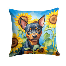 Load image into Gallery viewer, Miniature Pinscher in Sunflowers Throw Pillow - 14x14 Decorative Pillow – Art for Your Home &amp; Patio