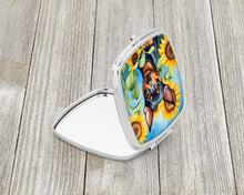 Load image into Gallery viewer, Miniature Pinscher in Sunflowers Compact Mirror – Stylish Purse Mirror with Artistic Covers