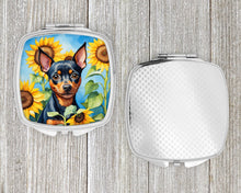 Load image into Gallery viewer, Miniature Pinscher in Sunflowers Compact Mirror – Stylish Purse Mirror with Artistic Covers