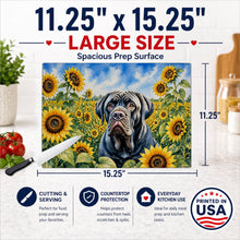 Load image into Gallery viewer, Neapolitan Mastiff in Sunflowers Cutting Board Tempered Glass Kitchen Cutting Surface, Heat Resistant Chopping Board with Non-Slip Feet, Decorative Food Prep &amp; Serving