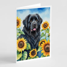 Load image into Gallery viewer, Newfoundland in Sunflowers Greeting Cards - Blank Note Cards – 8-Pack of Artist-Designed Cards with Envelopes